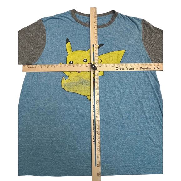 Pokémon Pikachu T-Shirt Adult Large Blue Gray Ringer Tee Nintendo Hybrid Apparel - Picture 6 of 6